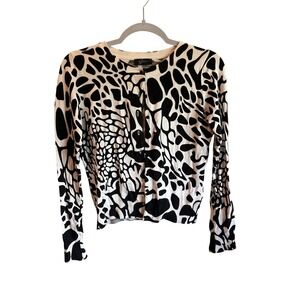 Eva‎ Franco Cardigan Black White Abstract Giraffe Animal Print Rayon Small